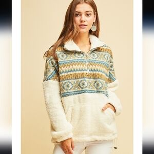 Women's Entro Pullover  Sherpa, 1/4 Zip Sz Small Cream Tan